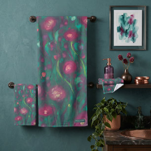 Conjunto De Toalhas Rosas vermelhas abstratas silenciadas