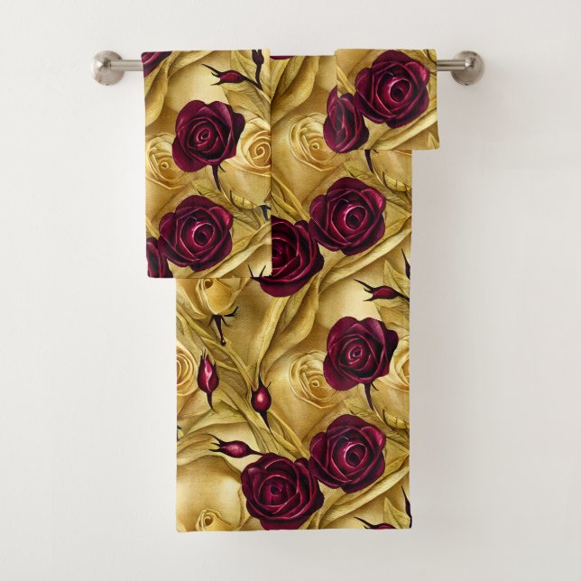Conjunto De Toalhas Rosas Vermelhas e Douradas (Insitu)