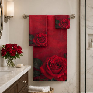 Conjunto De Toalhas Rosas Vermelhas Góticas Elegantes