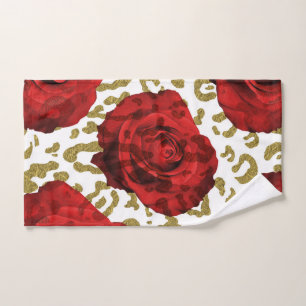 Conjunto De Toalhas Rosas Vermelhas Guepardo Dourado Estampa de Animal