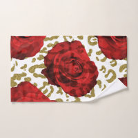 Rosas Vermelhas Guepardo Dourado Leopardo Estampa 