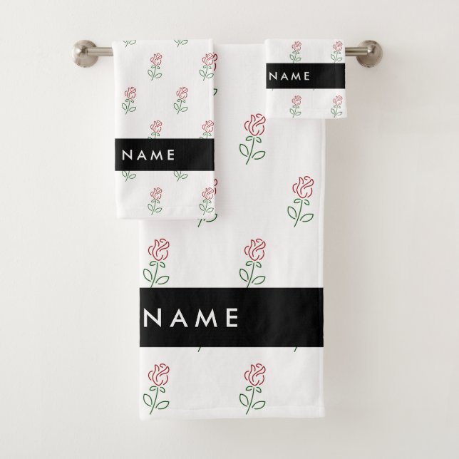 Conjunto De Toalhas Rosas Vermelhas, Padrão de Rosas, Seu Nome (Insitu)