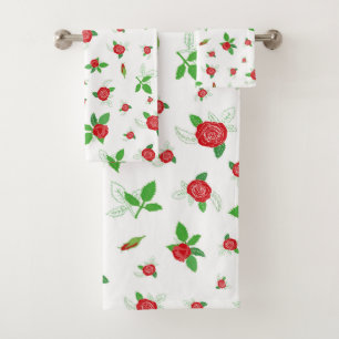Conjunto De Toalhas Rosas vermelhas Românticas Padrão Floral Retro Bat