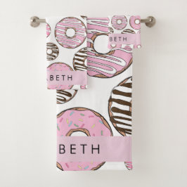Conjunto De Toalhas Rosquinhas Rosa, Rosquinhas Brancas, Espelhos, Seu