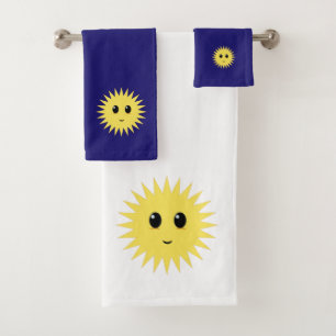 Conjunto De Toalhas Rosto de Sol Feliz Moderno em Azul Marinho e Branc