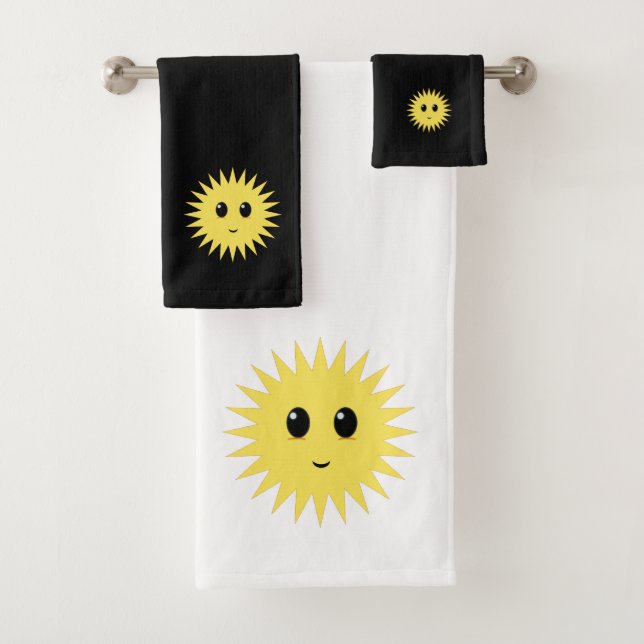 Conjunto De Toalhas Rosto de Sol Feliz Moderno em Preto e Branco (Insitu)