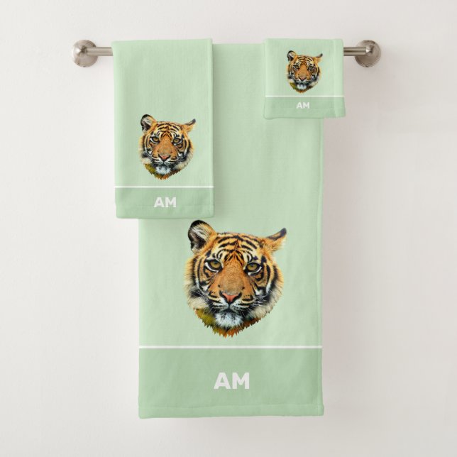 Conjunto De Toalhas Rosto de tigre elegante em verde lima (Insitu)
