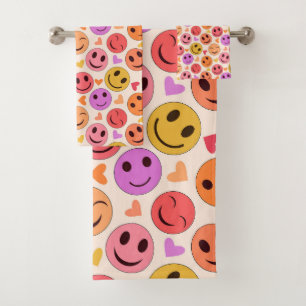Conjunto De Toalhas Rostos felizes sorridentes e coloridos