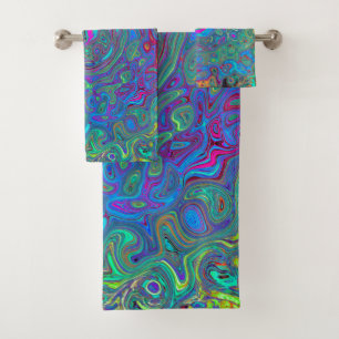 Conjunto De Toalhas Rotação Retrópica Verde de Espuma Magenta, Azul