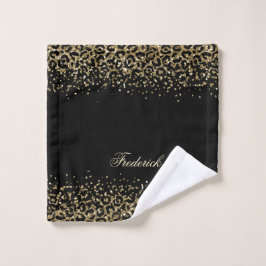 Conjunto De Toalhas Roteiro de Monograma Preto Dourado Estampa de Leop