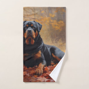Conjunto De Toalhas Rottweiler nas Folhas de outono cai inspirador