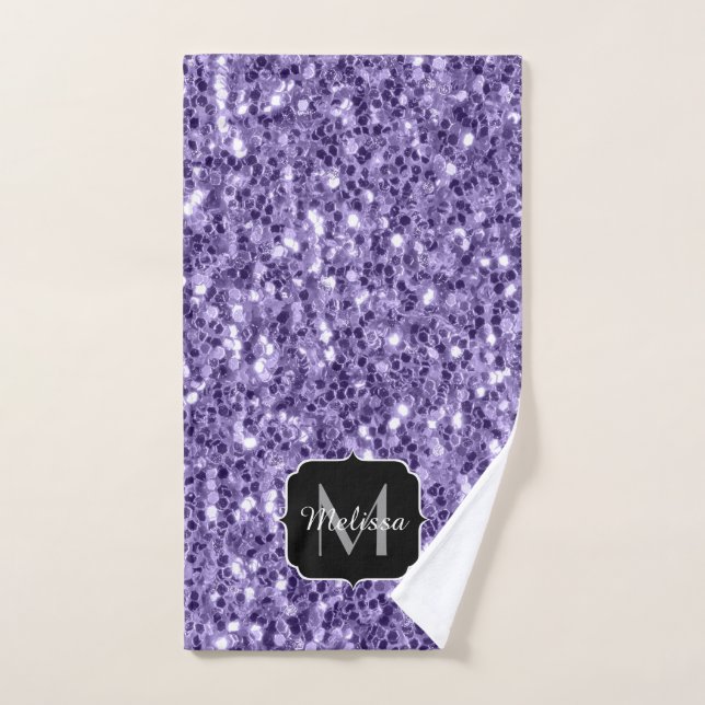 Conjunto De Toalhas Rótulo de monograma com brilho roxo ultra violeta (Toalha de mão)