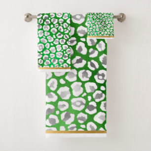 CONJUNTO DE TOALHAS ROUBO DE BANHO BRANCO DOURADO BRANCO LEOPARD GREEN