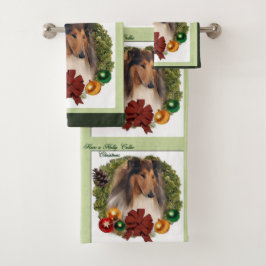 Conjunto De Toalhas Rough Collie Lovers Natal
