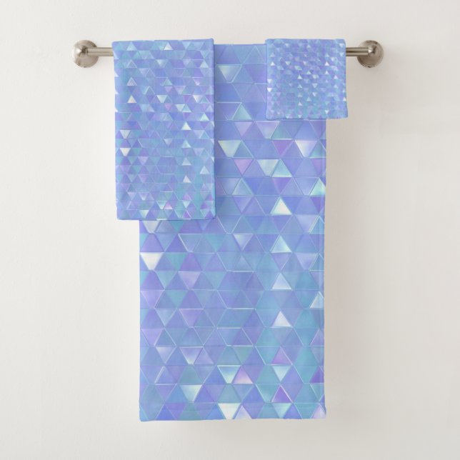 Conjunto De Toalhas Roxo Azul Triângulos Geométricos Modernos (Insitu)