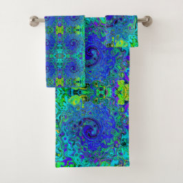 Conjunto De Toalhas Roxo Azul Trippy Abstrato Líquido Redemoinho Retro