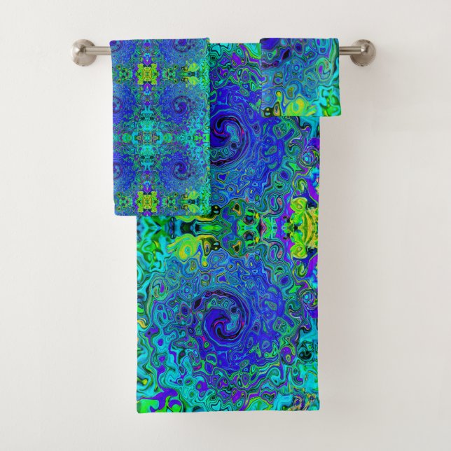 Conjunto De Toalhas Roxo Azul Trippy Abstrato Líquido Redemoinho Retro (Insitu)