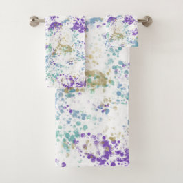 Conjunto De Toalhas Roxo Azul Turquesa Dourado Grunge Moderno Splash