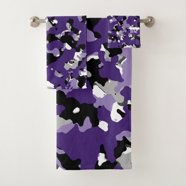 Conjunto De Toalhas Roxo Cinza Preto Branco Camuflagem Estampa Camo (Insitu)