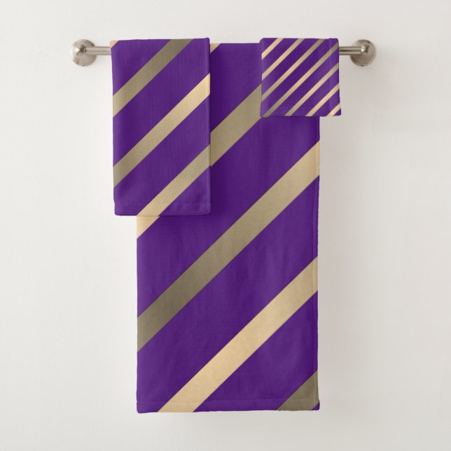 Conjunto De Toalhas Roxo com listras de ouro (Insitu)