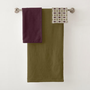 Conjunto De Toalhas Roxo De ameixa E Verde Azeite