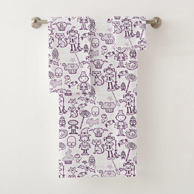 Conjunto De Toalhas Roxo Divertido Halloween (Insitu)