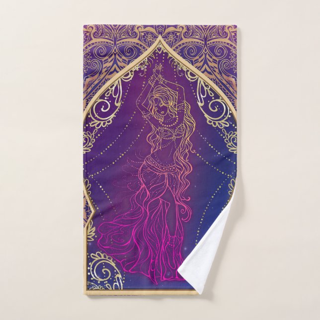 Conjunto De Toalhas Roxo & Dourado Marroquino Dança do Ventre Glam (Toalha de mão)