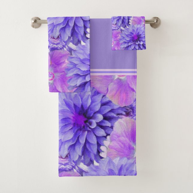 Conjunto De Toalhas Roxo e Floral Rosa (Insitu)