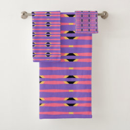Conjunto De Toalhas Roxo e Geométrico Rosa