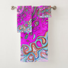 Conjunto De Toalhas Roxo e Laranja Groovy Abstrato Retro Espiral