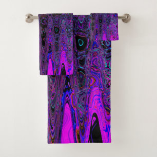 Conjunto De Toalhas Roxo e Ondas Atômicas Retro Negras