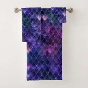 Conjunto De Toalhas Roxo Ombre Brilhante e Escamas de Dragão com Brilh