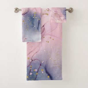 Conjunto De Toalhas Roxo Periwinkle Etéreo & Glamour Fantasia Dourado 