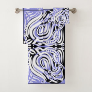 Conjunto De Toalhas Roxo Preto Branco Padrão Abstrato Curly