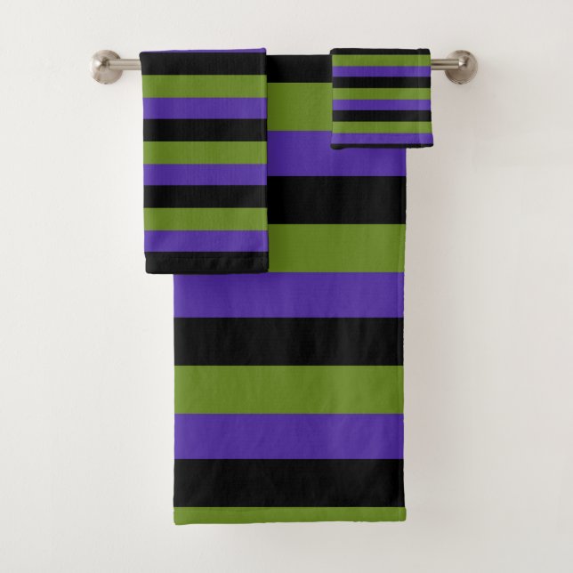 Conjunto De Toalhas Roxo Preto Verde Listras de Bruxa Halloween (Insitu)