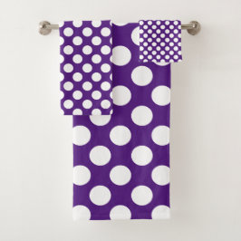 Conjunto De Toalhas Roxo Real: Padrão de Bolinhas Brancas Grandes