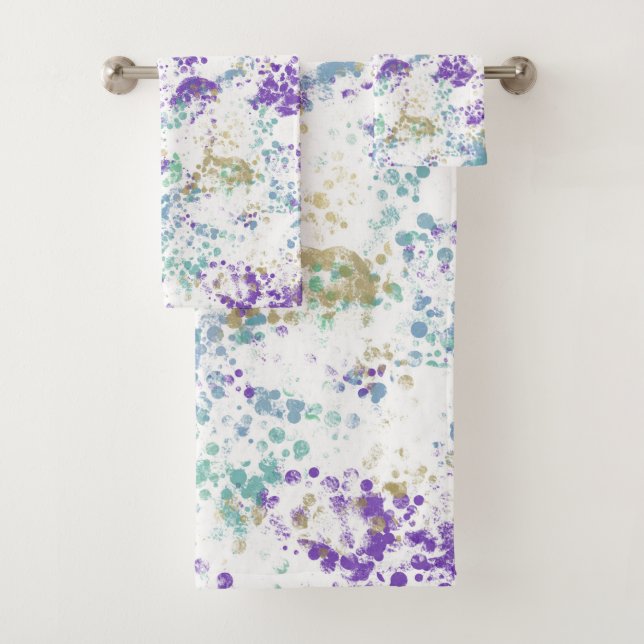 Conjunto De Toalhas Roxo Turquesa Dourado Grungy Moderno Splash (Insitu)