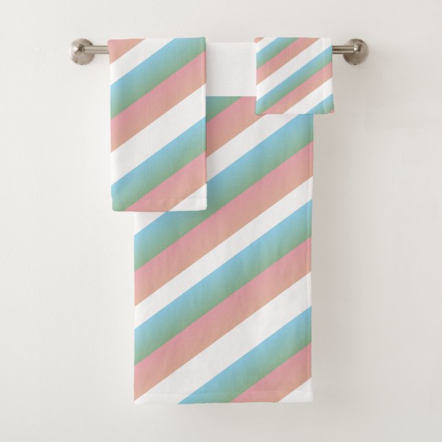 Conjunto De Toalhas Roxo Verde Pastel Ombre Multi - Listras (Insitu)