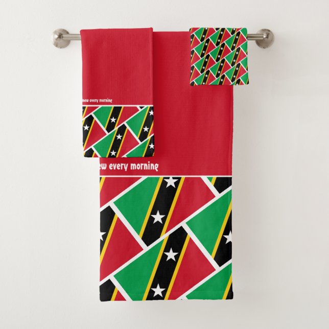 Conjunto De Toalhas RUA KITTS NEVIS FLAG - Escritura Personalizada RED (Insitu)