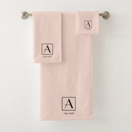 Conjunto De Toalhas Rubor Feminino Rosa Monograma Inicial Script Chic