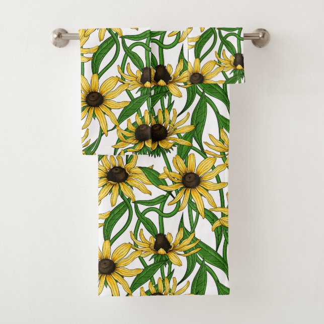 Conjunto De Toalhas Rudbekia amarela em branco (Insitu)