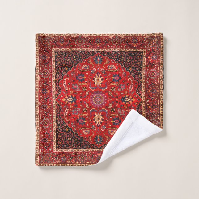 Conjunto De Toalhas Rug Persa Vermelho de Mashhad (Pano de lavar)