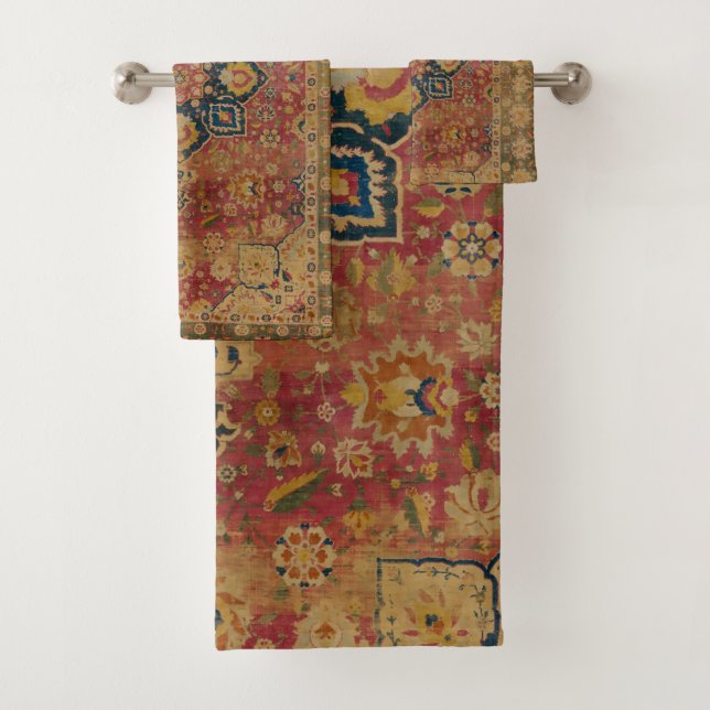 Conjunto De Toalhas Rug Pérsico asiático Dourado Caxemira Vermelho (Insitu)