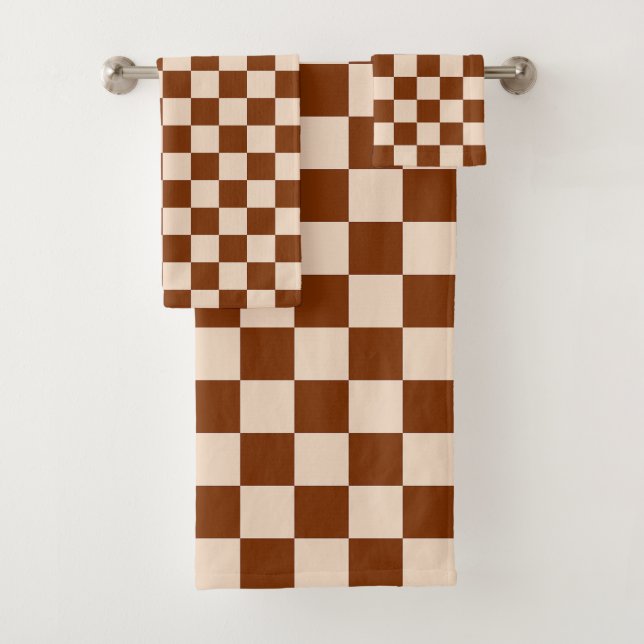 Conjunto De Toalhas Rust brown and beige checkerboard pattern (Insitu)
