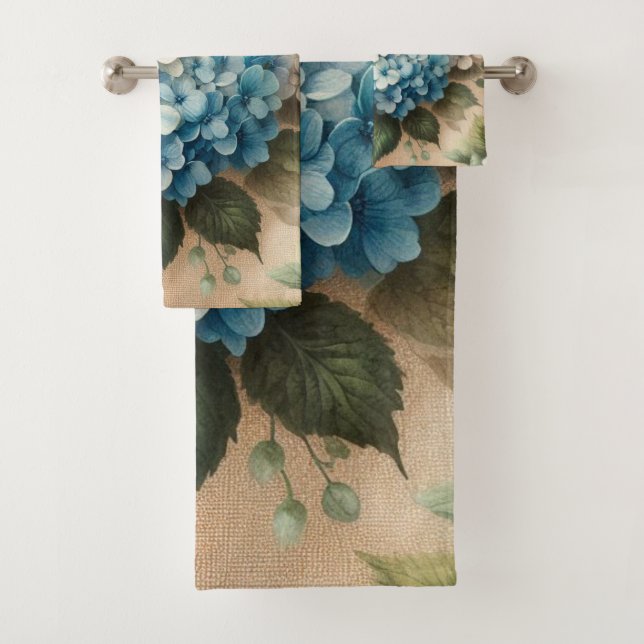 Conjunto De Toalhas Rustic Elegant Blue Hydrangea Floral  (Insitu)