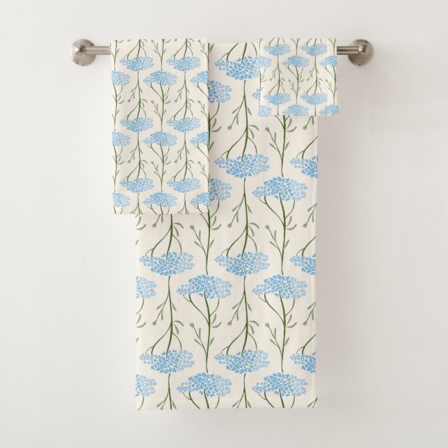 Conjunto De Toalhas Rustic Meadow Yarrow Wildflower Botanical Sky Blue (Insitu)