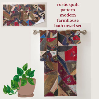 Conjunto De Toalhas Rustic Patchwork Crazy Quilt Pattern Elegant 