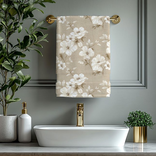 Conjunto De Toalhas Rustic Taupe White Flowers Neutral Bath Towel (Rustic Taupe White Flowers Neutral Bath Towel)