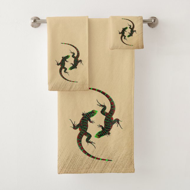 Conjunto De Toalhas Rustic Yin Yang Lizards (Insitu)