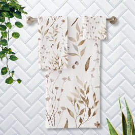 Conjunto De Toalhas Rústico Boho Aquarela Marrom Outono Floral Botânic